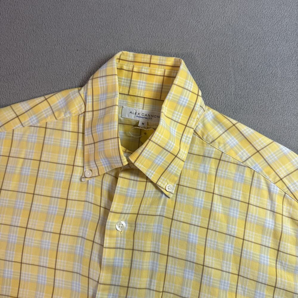 Alex Cannon Button Down Shirt Men's Sz M Yellow Plaid Long Sleeve Pocket USA